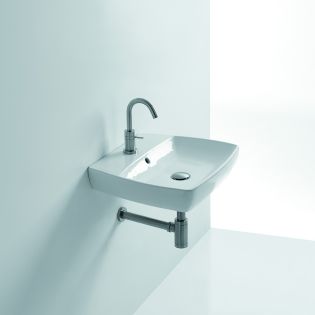 H10 40R 81090 Rectangular Ceramic Vessel or Wall Mounted Bathroom Sink in Glossy White, 15.7"