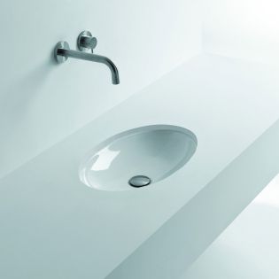 H10 40U 82080 Oval Ceramic Undermount Bathroom Sink in Glossy White, 15.7"