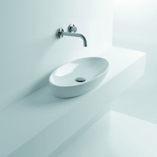 H10 60C 82085 Oval Ceramic Vessel Bathroom Sink in Glossy White, 23.6"