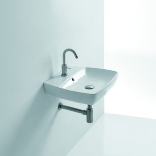 H10 60R 81095 Rectangular Ceramic Vessel or Wall Mounted Bathroom Sink in Glossy White, 23.6"