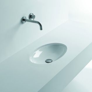 H10 60U 82085 Oval Ceramic Undermount Bathroom Sink in Glossy White, 23.6"