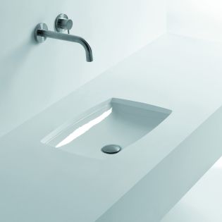 H10 60U 81085 Rectangular Ceramic Undermount Bathroom Sink in Glossy White, 23.6"