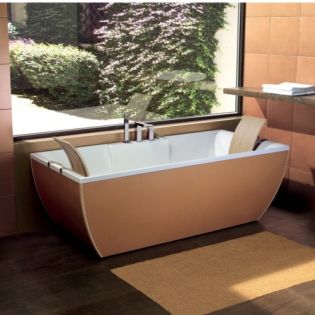 Kali Art Designer Freestanding Bathtub, Brown Leather Exterior, White Interior