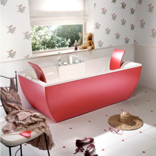 Kali Color Red Designer Freestanding Bathtub, Red Exterior, White Interior