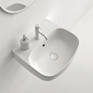 Nolita 5340 U-Shaped Ceramic Vessel or Wall Mounted Bathroom Sink in Glossy White, 19.7", Three Faucet Holes