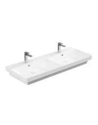 Luxury 120 Rectangular Double Trough Drop-in or Wall Mounted Bathroom Sink in Glossy White, 47.0"