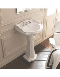 Retro 1047+1070 Vintage Ceramic Pedestal Bathroom Sink in Glossy White, 28.7"