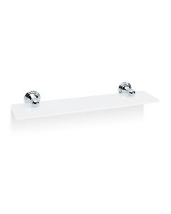 DW CL GLA Wall Mounted White Glass Bathroom Shelf, Polished Chrome