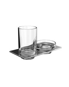 Art 1633.001.00 Wall Mounted Clear Crystal Glass Soap Dish and Toothbrush Holder with Polished Chrome Holder