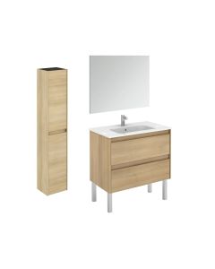 Ambra 80F Pack 2 Freestanding Bathroom Vanity, with Chrome Legs, Includes Integrated Ceramic Sink, Wall Mirror, and Bathroom Cabinet, 31.5"