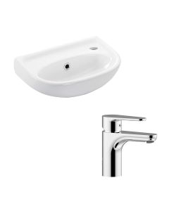 WS Bath Collections Basic + GR 15.5" Ceramic White Bathroom Sink with Chrome Single Lever Faucet