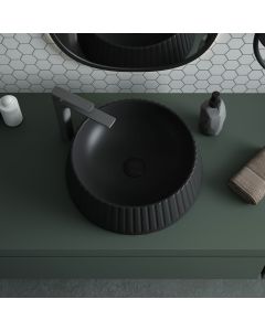 Bloom Art 45R Fluted-Design Ceramic Round Vessel Bathroom Sink, 17.7"