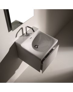 Buddy 3401+9106 Wall Mounted / Floating Bathroom Vanity in White, Includes Integrated Ceramic Sink, 15.7"