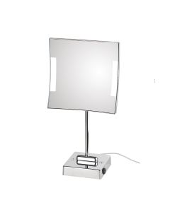 Quadrololed 62/1 Square Freestanding LED Lighted Magnifying Makeup Mirror in Polished Chrome, Cable & Plug, 3x Magnification