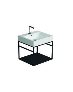 Cento Rectangular Wall Mounted Bathroom Console in Glossy White with Matte Black Structure