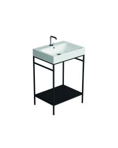 Cento 3531+9241.31 Rectangular Freestanding Bathroom Console in Glossy White with Matte Black Structure, 23.6", One Faucet Hole