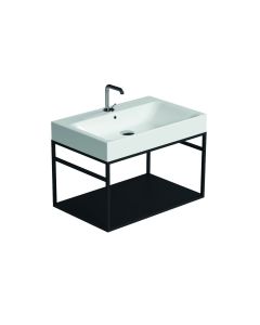 Cento 3532+9249.31 Rectangular Wall Mounted Bathroom Console in Glossy White with Matte Black Structure, 27.6", One Faucet Hole