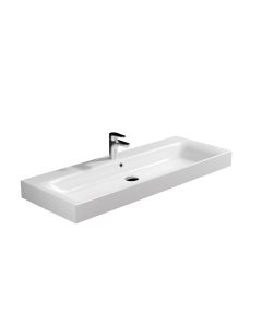 Cento 3534 Rectangular Ceramic Vessel or Wall Mounted Bathroom Sink in Glossy White, 47.2"