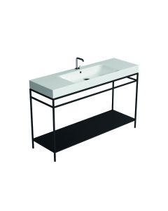 Cento 3535+9246.31 Rectangular Freestanding Bathroom Console in Glossy White with Matte Black Structure, 55.1", One Faucet Hole