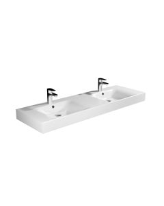 Cento 3536 Rectangular Ceramic Double ADA Compliant Vessel or Wall Mounted Bathroom Sink in Glossy White, 55.1"