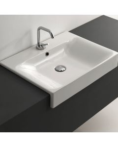 Cento 3547 Rectangular Ceramic Semi-recessed Bathroom Sink in Glossy White, 23.6"