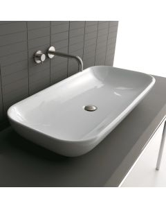 Ciotola 100C Ceramic Trough Vessel Bathroom Sink in Glossy White, 39.4"