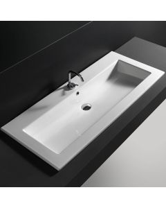 Drop 121 Rectangular Ceramic Drop-in or Wall Mounted Bathroom Sink in Glossy White, 47.2"