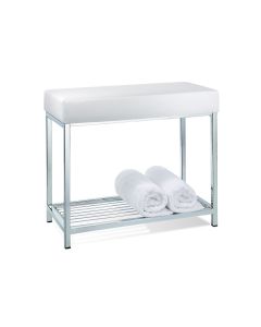DW 77 White Leather Vanity Bench with Polished Chrome Legs