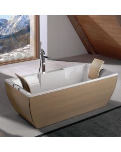 Kali Art Designer Freestanding Bathtub, White Oak Wood Exterior, White Interior