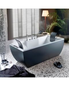 Kali Color Designer Freestanding Bathtub, Black Exterior, White Interior