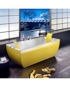 Kali Color Designer Freestanding Bathtub, Yellow Exterior, White Interior