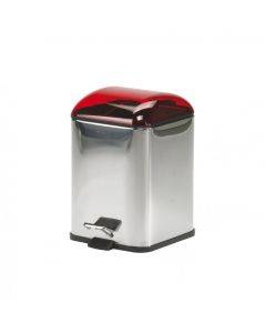 Karta 5363 Metal Bathroom Wastebasket in Polished Chrome & Red