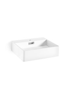 Mamon 53555 Rectangular Mattstone Vessel or Wall Mounted Bathroom Sink in White, 18.9"