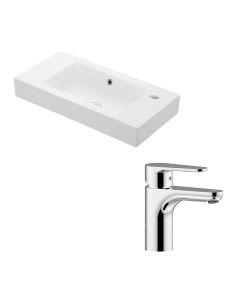 WS Bath Collections Minimal + GR 27.6" Ceramic White Bathroom Sink with Chrome Single Lever Faucet