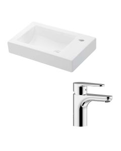 WS Bath Collections Minimal + GR 22.1" Ceramic White Bathroom Sink with Chrome Single Lever Faucet