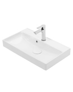 Nice 65 Rectangular Ceramic Drop-in or Wall Mounted Bathroom Sink in Glossy White, 25.6"