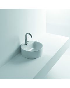 Normal 03C Small Square Ceramic Vessel Bathroom Sink in Glossy White, 13.8"