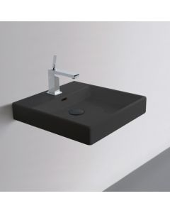 Plain 45W Square Ceramic Vessel or Wall Mounted Bathroom Sink in Matte Black, 17.7"