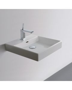 Plain 45W Square Ceramic Vessel or Wall Mounted Bathroom Sink in Glossy White, 17.7"