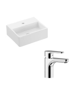 WS Bath Collections Quattro + GR 13.0" Ceramic White Bathroom Sink with Chrome Single Lever Faucet