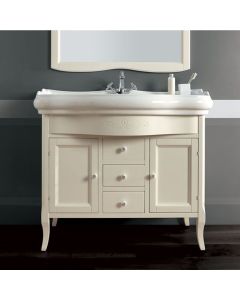 Retro 1050+7347 Classic Freestanding Bathroom Vanity in Matte White, Includes Ceramic Sink, 39.4", Three Faucet Holes