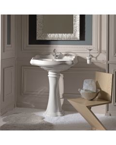 Retro 1045+1070 Vintage Ceramic Pedestal Bathroom Sink in Glossy White, 21.7"