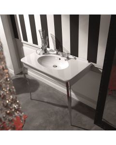 Retro 1049 Rectangular Classic Console Bathroom Sink in Glossy White with Chrome Legs, 39.4"