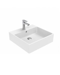 Simple 50.50A Square Ceramic Vessel or Wall Mounted Bathroom Sink in Glossy White, 19.7"