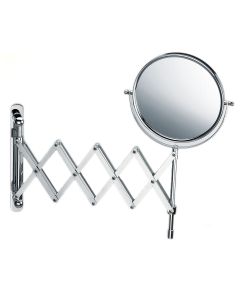 Smile 180 Round Wall Mounted Accordion Double Sided Magnifying Makeup Mirror in Polished Chrome, 5x/1x Magnification