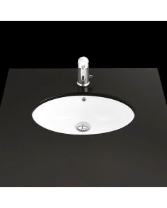 Under TP 216 Oval Ceramic Undermount Bathroom Sink in Glossy White, 22.2"