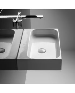 Unit 80 Rectangular Vessel or Wall Mounted Bathroom Sink in Glossy White, With Concealed Overflow, 31.5"