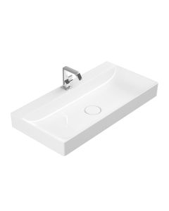 Vision 6490 WG Rectangular Vessel Bathroom Sink in Glossy White, 35.4", One Faucet Hole