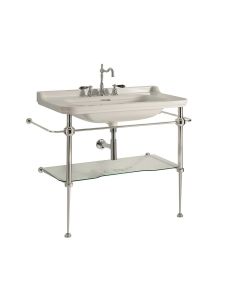 Waldorf 4144K1+9203K1 Classical Console Bathroom Sink in Glossy White with Chrome Structure, 47.2", One Faucet Hole