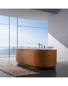 Yuma Art Designer Freestanding Bathtub, Wood Exterior, White Interior